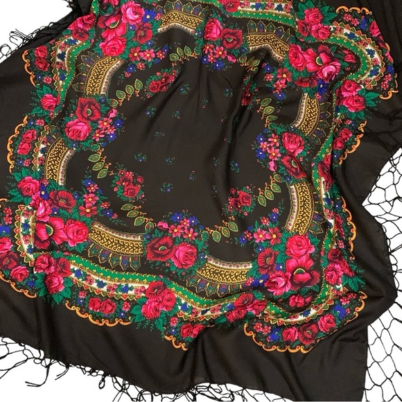 💗 POLISH Cracovian Folk Flower Pattern Wool Scarf Shawl NWOT - Picture 2 of 6